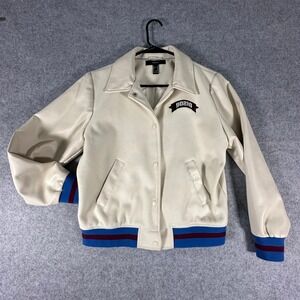 Forever 21 Varsity Jacket Womens Medium Cream 90210 Tennis Letterman
